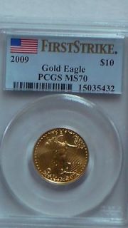 2009 $10 GOLD EAGLE COIN PCGS MS70 FIRST STRIKE VERY RARE 0.25 OZ WOW