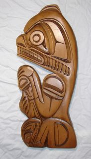 Northwest Native BEAR & WHALE Carved Plaque Kwakiutl, First Nations