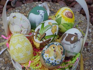 REAL Hand Painted Decorated Blown Eggs Easter/Spring Austria Ornaments