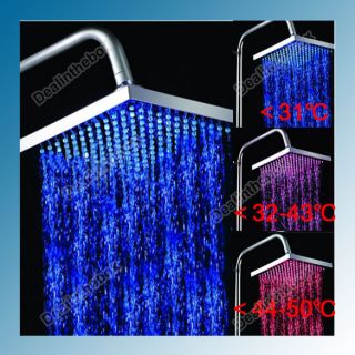 LED Light Square Rain Shower Head Bathroom Bath Glow Changing RGB