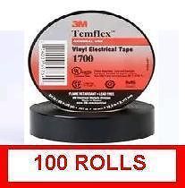 100 ROLLS 3M 1700 TEMFLEX BLACK 3/4 VINYL ELECTRICAL TAPE FRESH & NEW