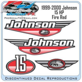 1999 2000 Johnson 15 HP Fire Red Outboard Reproduction 4 Pc Vinyl