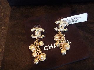 NWT AUTHENTIC CHANEL Washed Gold/Metal Drop Charm CC Earrings