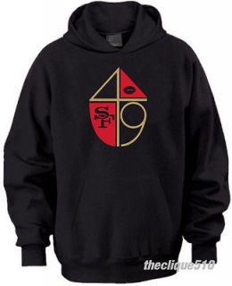 49ers Vintage Style Logo Black Hoodie Sweater Red Gold Gore NFL