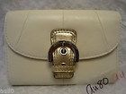 Soho leather buckle compact clutch wallet WHITE/GOLD 45641 NWT+receipt