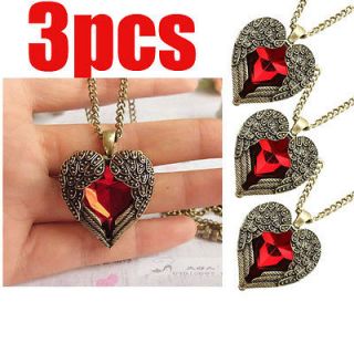 3pcs Wholesale lots Retro Rhinestones Heart necklace Angel wing