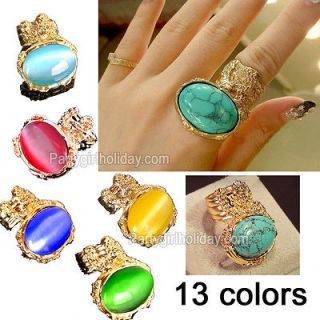 Vintage Oval Marble Gemstone Gold Armour Arty Chunky Knuckle Ring