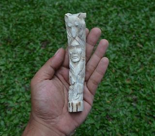 Animal Group Carving 141mm Handle in Deer Antler Bali Carving
