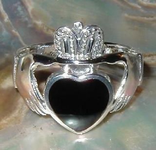 Mens Black Onyx Claddagh Sterling Silver Ring size 13.5