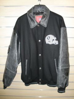 Official NFL Licensed Oakland Raiders Wool Leather Varsity Jacket Coat