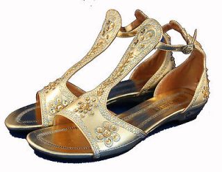 Womens Gold Sequined Cleopatra Strap Sandal Size 7