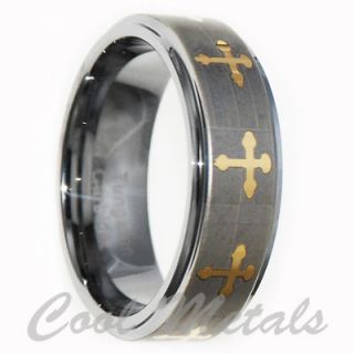 8MM Gold Cross Tungsten Carbide Wedding Mens Ring Band 7 15 Full