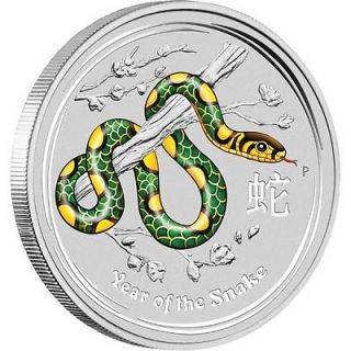 2013 Perth Mint silver coin lunar snake dragon ox colored 1 oz
