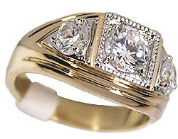 Mens 3 Simulated Diamond Two Tone 18kt Gold Plated Ring