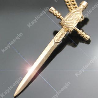 Fab Gold Medieval Knight Gladiator Sword Fencing Style Pendant