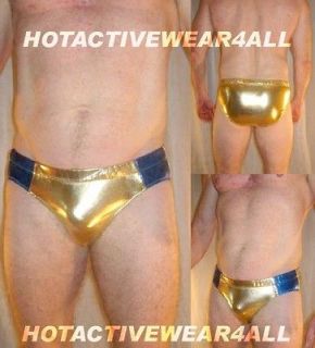 HOTACTIVEWEAR4ALL MENS SHINY METALLIC GOLD WITH ELECTRIC BLUE SWIMSUIT