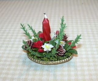 Miniature Christmas Centerpiece w/Candle #1 DOLLHOUSE