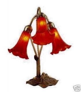 Art Glass 3 Lily Flower Lamp   Red