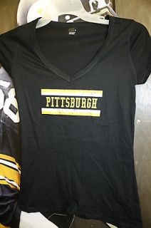 Pittsburgh Steelers Colors Black and Gold LADIES V NECK T Shirt NEW