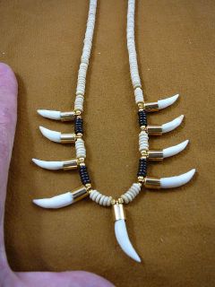 ) nine 1 GATOR Alligator Tooth Teeth Gold capped cap beaded necklace