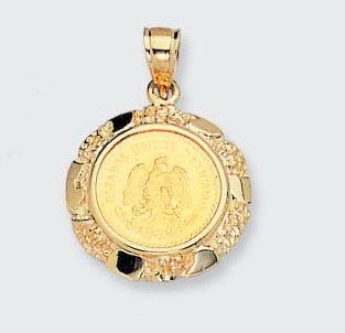 22K Mexican 2.5 Pesos Coin in 14K Gold Nugget Pendant
