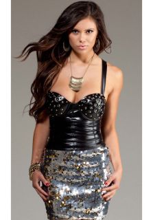  Metallic Bustier Black Gold Studded Top Club Dress SEXY 221548