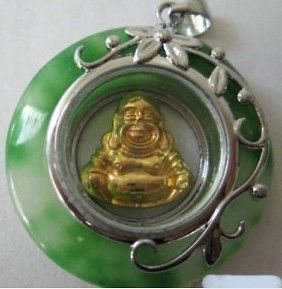 Newly listed rotatable cute gold buddha jade lucky pendant Necklace
