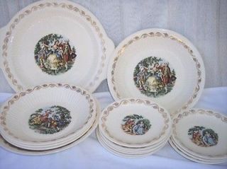Royal China 22 KT Gold Early American Serving Bowls Dinner Plate