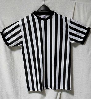 Womens Black and White Striped Poly V Neck Referee Jersey