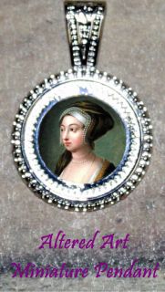 Tudor Queen ANNE BOLEYN Art Silver Ornament Frame Pendant for Necklace