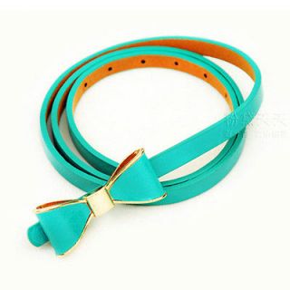 Sweet Ladys Faux Leather Skinny Bow Tie Waist Band Belt Turquoise
