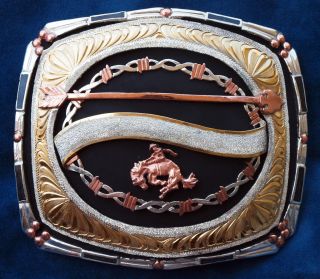 Horse Riding Trophy Heavy Western Buckle German Silver 24K Gold Plated