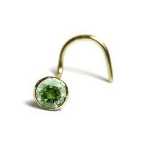 Olive Green Diamond Nose Stud 6pt in Choice of Gold