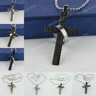 Black Silver Gold Blue Stainless Steel Lords Prayer Cross Ring Mens