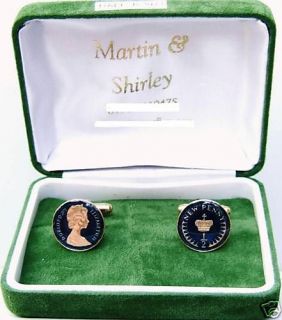 1971 Half Pence cufflinks from real coins Blue & Gold