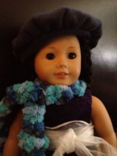 NEW 18 doll clothes knitted blue scarf beret hat fits American Girl