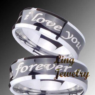 His & Her Tungsten Concave Black Two Tone I love you forever and ever