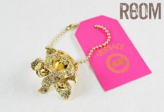 Auth VERSACE for H&M Gold Flower Cocktail Ring with Crystals sizeM