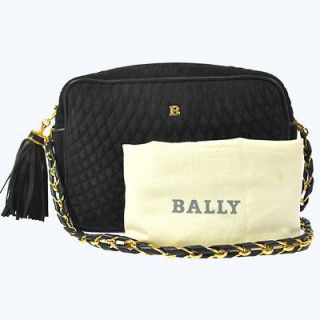 BALLY Quilted Suede Leather Black Gold Fringe shoulder Bag Italy