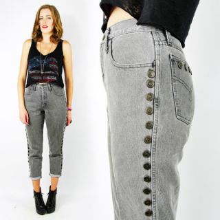 vtg 80s 90s grunge MOSCHINO grey HIGH WAIST BUTTON SKINNY leg jeans