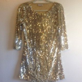 Spain Sz 6 Short Sparkly Sequin Gold Dress Unique 40 Euro S M Dance