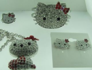 VALENTINES HELLO KITTY SILVER 5 IN ONE SET CHARM RING CHAIN BRACELET