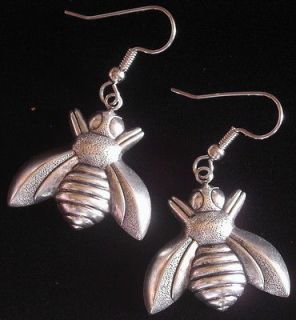 Napoleonic Bee Earrings Oxidized Matte Silver Large Honey Bee Bumble