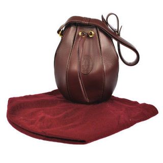 Auth CARTIER Must De Cartier Drawstring Shoulder Bag Bordeaux Vintage