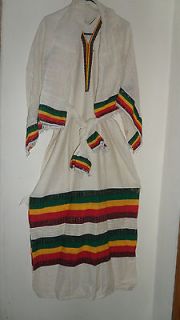 PCs Traditional Ethiopian Buna Dress and Matching Shawl in Rasta