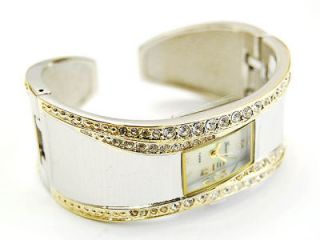 NEW Silver with gold trim evening hinged bangle watch
