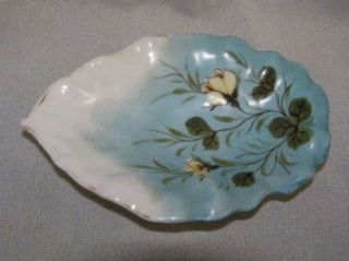 ES Prussia Hand Painted Porcelain Leaf Dish   1861 1891