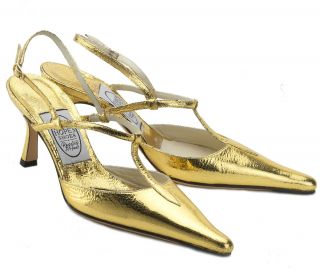 Emma Hope Gold Cracked Metalic Vintage Style Pointy Toe Slingback