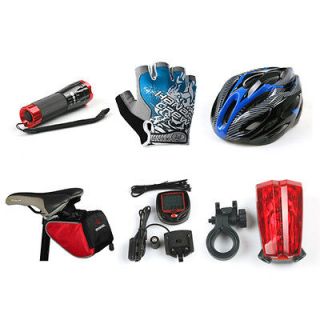 6PCs Bike Cycle Kit Helmet Glove CREE Q5 Flash Tail Light SD 548B