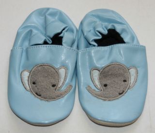 NEW PU LEATHER BABY CRIB SHOES SLIPPERS LIGHT BLUE ELEPHANT 0 6 Months